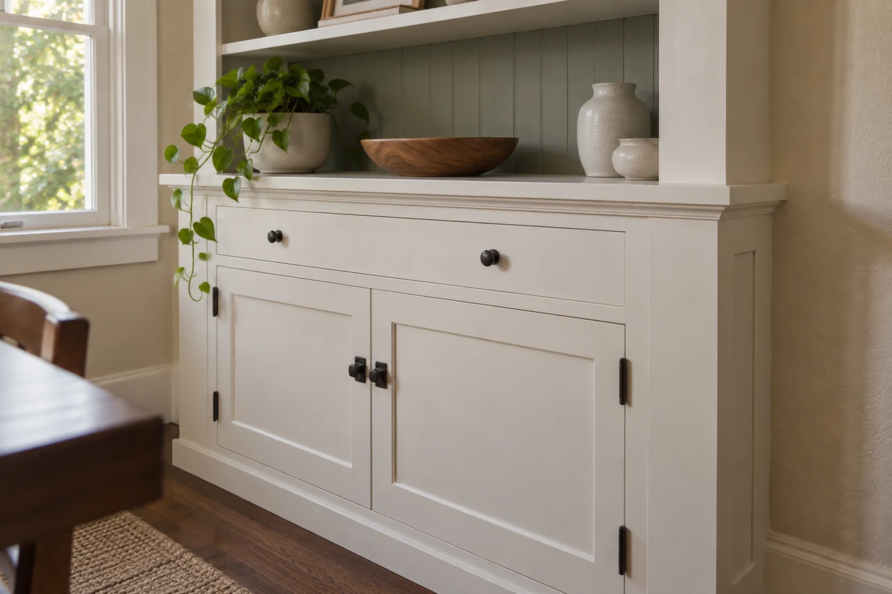 Freshly painted built-ins and trim in a Los Angeles home