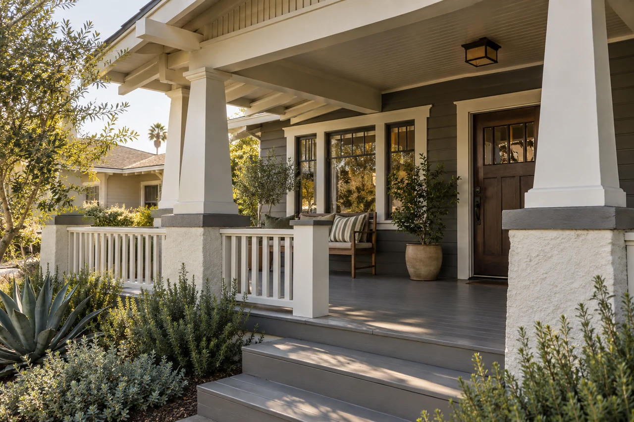 Completed painted Craftsman porch in Los Angeles